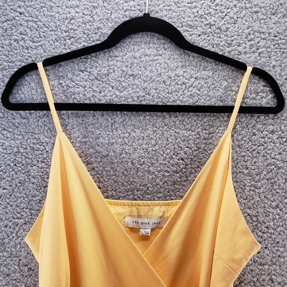 The Good Jane Yellow Linen Blend Summer Adj. Spagetti Strap Wrap Dress Sz L - Picture 3 of 14